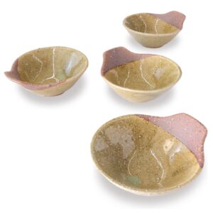 mino ware tonsui bowl set, ofuke shigaraki, beige, hot pots bowl, japanese ceramic bowl, 5.0" 2.4floz, set of 4