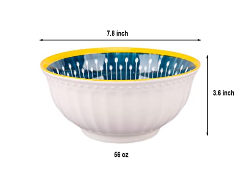 bozopion 56 oz Ceramic Salad Bowls,8 Inch Serving Bowls,Set of 2,Porcelain Bowls for Kitchen,White Blue and Yellow