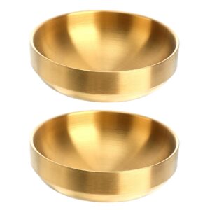 hemoton decorative bowl cereal container 2pcs thick stainless steel big bowls, double- deck gold bowls, metal bowls for fruit cereal snack appetizer (diameter 7.5in/ 19cm) korean ramen
