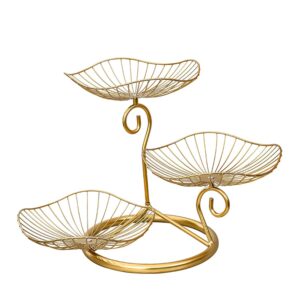 wentian 3 tier iron fruit bowl basket table top vegetable banana and apple storage basket lotus shaped fruit stand for home (gold)