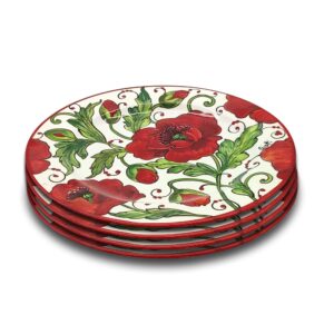 italian ceramic dinnerware set - hand painted kitchen small dishes sets for 4 - made in italy tuscany - italian pottery dinner plates - home decor poppies ceramics salad dishes set