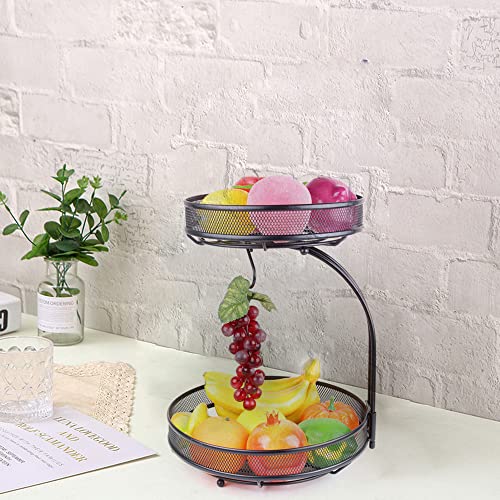 Jwukiie 2 Tier Fruit Basket Stand, Vegetable Storage Rack with Removable Bread Snack Basket, Fruit Bowl Rack Decorative Fruit Tray