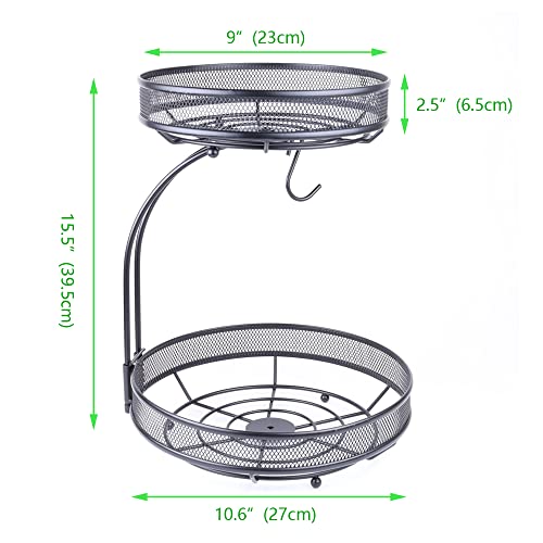 Jwukiie 2 Tier Fruit Basket Stand, Vegetable Storage Rack with Removable Bread Snack Basket, Fruit Bowl Rack Decorative Fruit Tray