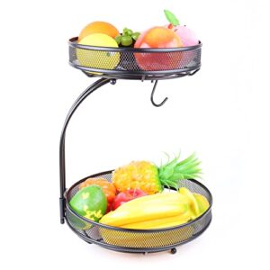 Jwukiie 2 Tier Fruit Basket Stand, Vegetable Storage Rack with Removable Bread Snack Basket, Fruit Bowl Rack Decorative Fruit Tray