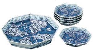 arita ware plate, plate, twisted crest berry set (1 platter, approx. 9.4 x 9.1 x 2.0 inches (24 x 23 x 5 cm), 5 plate plates, approx. 5.5 x 1.2 inches (14 x 3 cm)