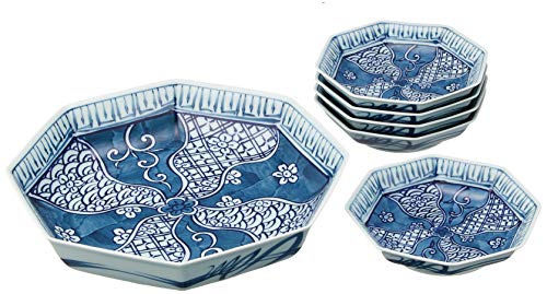 Arita Ware Plate, Plate, Twisted Crest Berry Set (1 Platter, Approx. 9.4 x 9.1 x 2.0 inches (24 x 23 x 5 cm), 5 Plate Plates, Approx. 5.5 x 1.2 inches (14 x 3 cm)