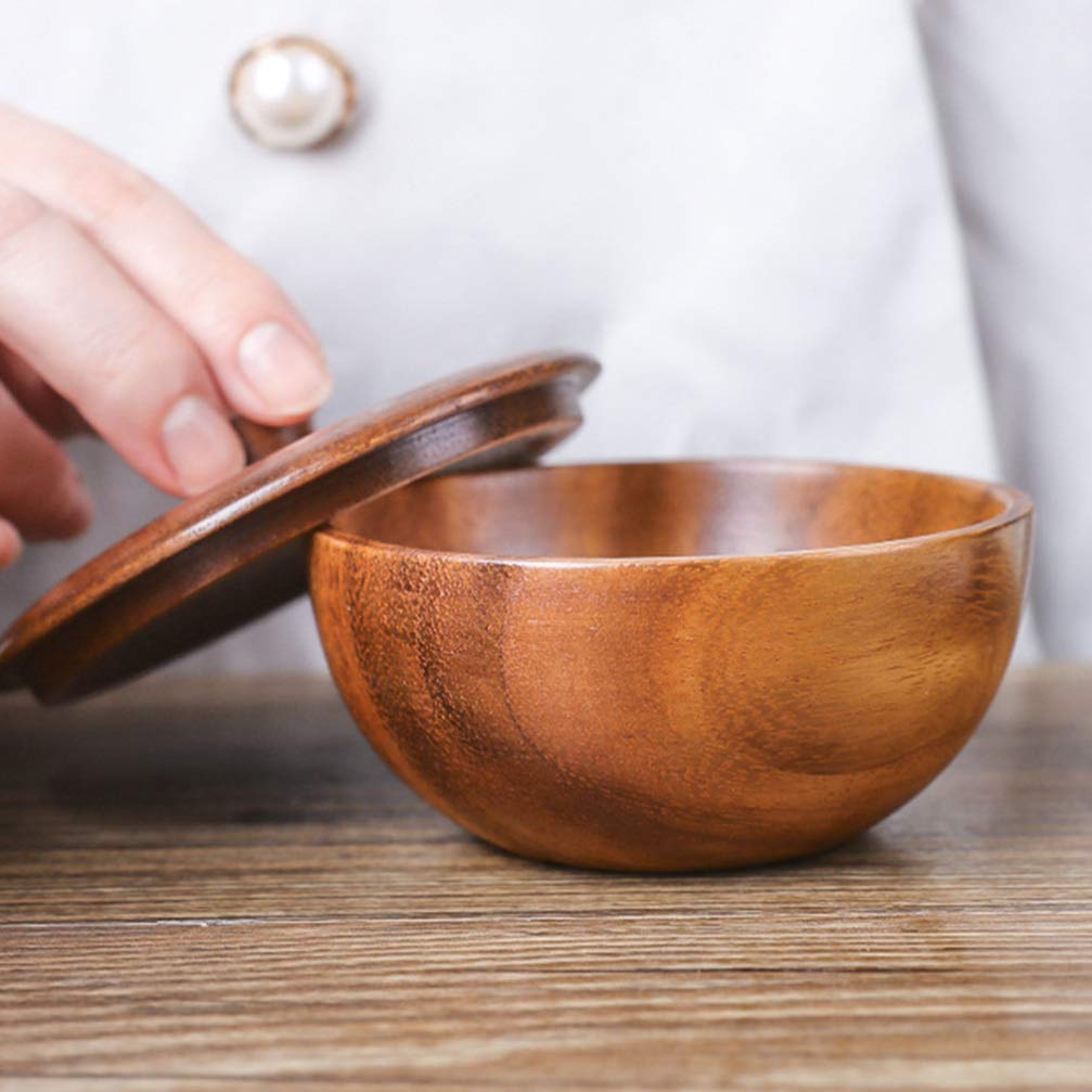 Wood Bowl Nut Bowls Wooden Serving Bowl With Lid Natural Wood Kids Rice Bowl Salad Noddle Soup Dish Food Container Seasoning Holder For Home Kitchen Pepper Box Japanese Wooden Bowl