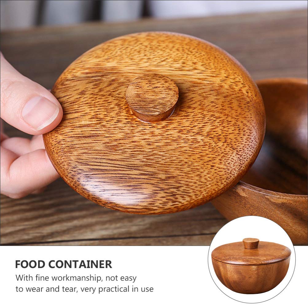 Wood Bowl Nut Bowls Wooden Serving Bowl With Lid Natural Wood Kids Rice Bowl Salad Noddle Soup Dish Food Container Seasoning Holder For Home Kitchen Pepper Box Japanese Wooden Bowl