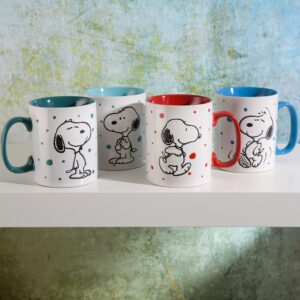 Peanuts Snoopy Freckled Joy 15oz Mugs, Stoneware, 4-Pack, Assorted Colors