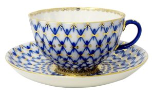 lomonosov porcelain tulip cobalt net tea cup and saucer set 8.45 oz/250 ml