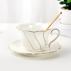 dujust 3 pcs porcelain tea cup and saucer set with tea spoon, luxury british style tea/coffee cup set with golden trim, beautiful tea set for living room decoration & tea party