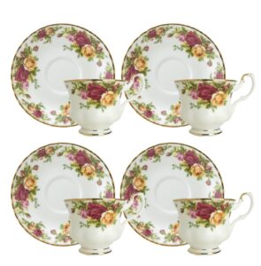 royal doulton-royal albert old country roses teacups and saucers, set of 4