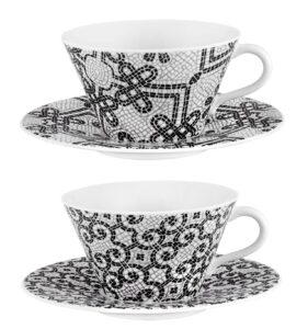 vista alegre porcelain portuguese cobblestone tea cups & saucers set of 2