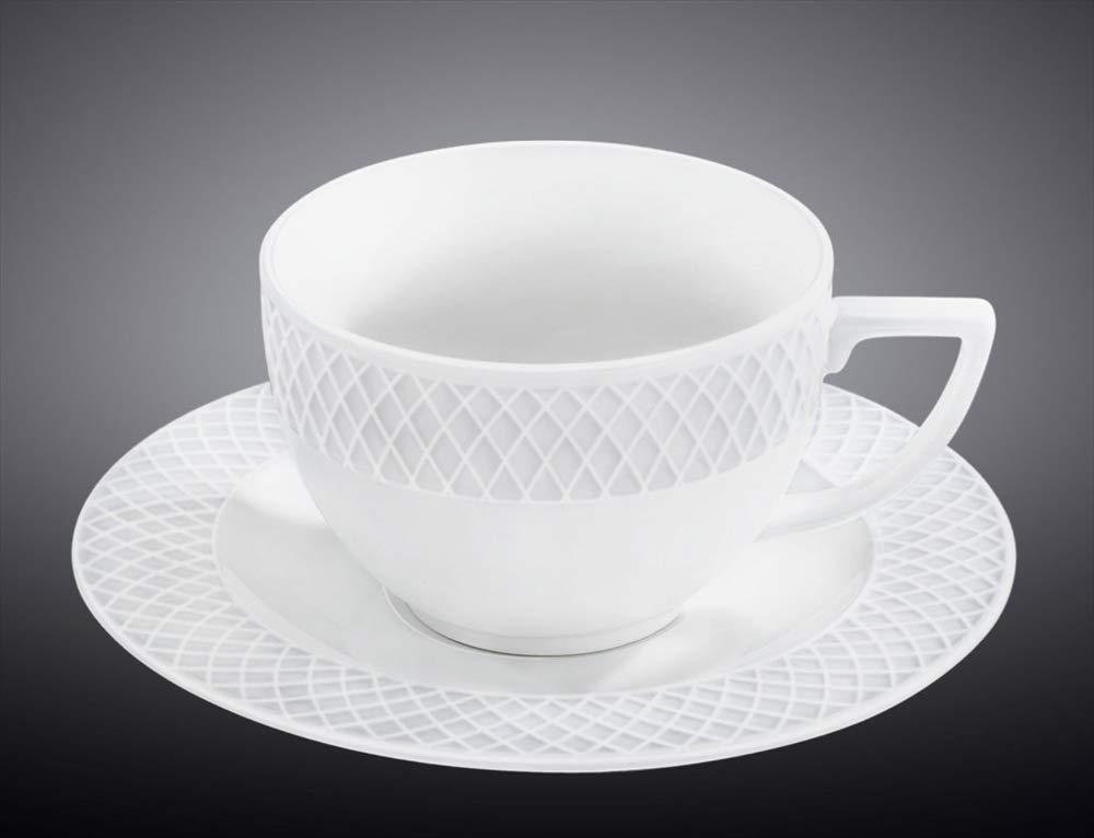 Wilmax Set Of Tea Cups & Saucers In Color Box (8 Oz/Set Of 6) | Dishwasher Safe, Easy To Clean | Fine, English Porcelain