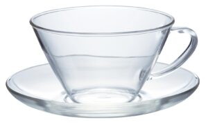 hario wide tea cup and saucer set, 230ml, clear