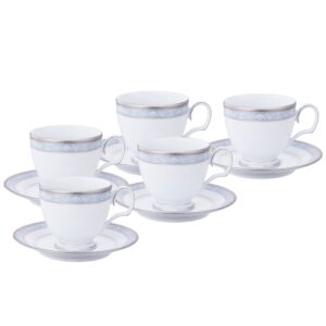 noritake f91988/4336 noritake cup & saucer set (can be used as coffee and tea, 8.5 fl oz (250 cc), hampshire platinum, 5 servings, fine porcelain