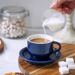 Sweese 4 Ounce Porcelain Stackable Espresso Cups with Saucers and Metal Stand Set of 4, Navy