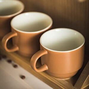 YHOSSEUN 11 Oz Coffee Mug Set Porcelain Stackable Mug with Stand and Metal Spoon - Tea Cups Demitasse Cups for Drinks, Espresso, Latte - Porcelain Stackable Coffee Mugs with Rack Set of 4, Brown