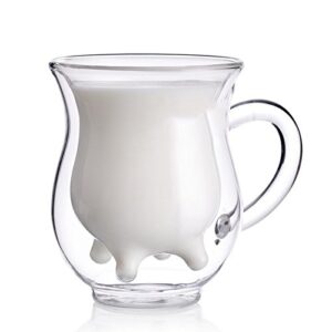 xshelley double wall glass cup - creative cup cute calf insulated mugs thermo coffee milk cups creamer pitcher