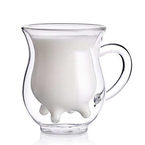 Xshelley Double Wall Glass Cup - Creative Cup Cute Calf Insulated Mugs Thermo Coffee Milk Cups Creamer Pitcher