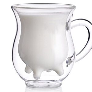 Xshelley Double Wall Glass Cup - Creative Cup Cute Calf Insulated Mugs Thermo Coffee Milk Cups Creamer Pitcher