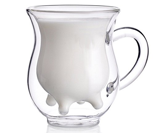 Xshelley Double Wall Glass Cup - Creative Cup Cute Calf Insulated Mugs Thermo Coffee Milk Cups Creamer Pitcher