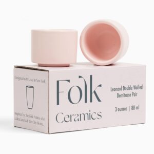 folk ceramics leonard ceramic espresso cups | set of 2, 3oz, pale pink | modern stackable demitasse mugs for espresso | thick walled, handleless, durable, dishwasher & microwave safe