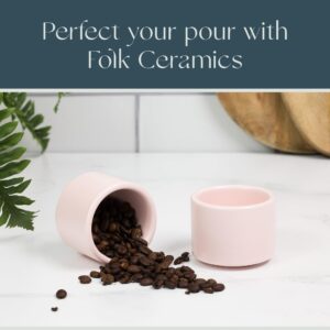 Folk Ceramics Leonard Ceramic Espresso Cups | Set of 2, 3oz, Pale Pink | Modern Stackable Demitasse Mugs for Espresso | Thick Walled, Handleless, Durable, Dishwasher & Microwave Safe