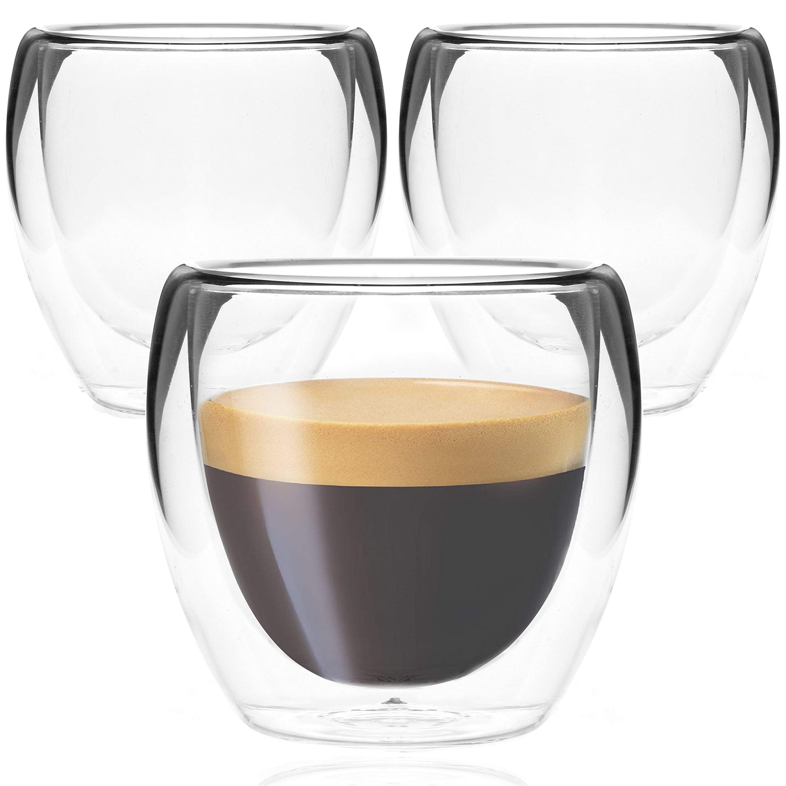 Youngever 3 Pack Espresso Cups, Double Wall Thermo Insulated Espresso Cups, Glass Coffee Cups, 5 Ounce (Tall)