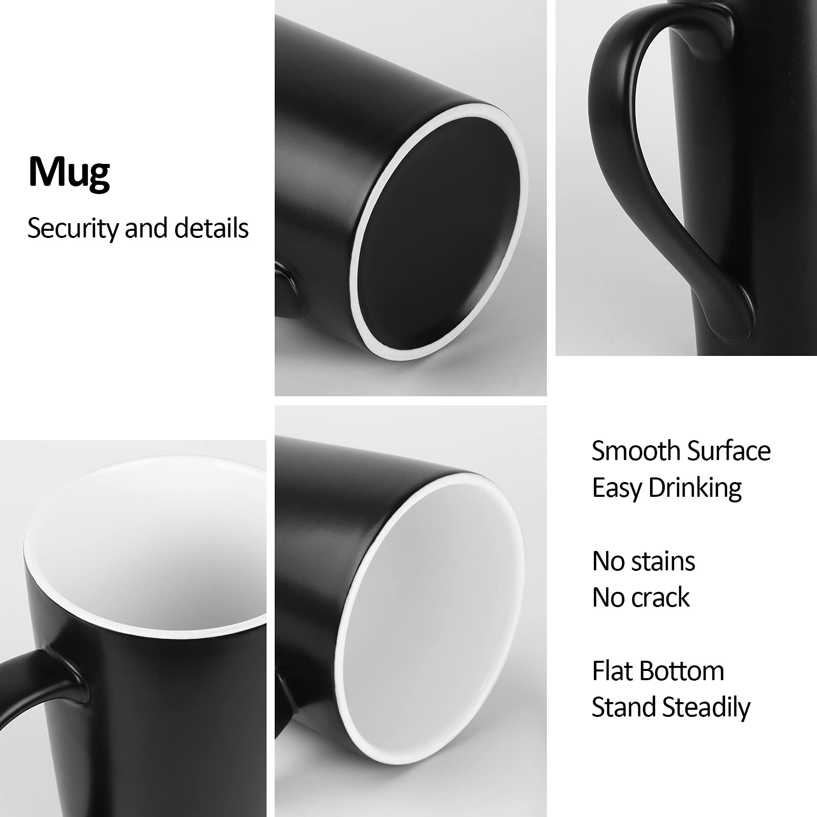 20 OZ Coffee Mug, Simple Large Tall Ceramic Cup, Harebe Smooth Ceramic Tea Cup for Office and Home, The Best Gift for Your Father, Husband And Friends, Big Capacity with Handle, Black