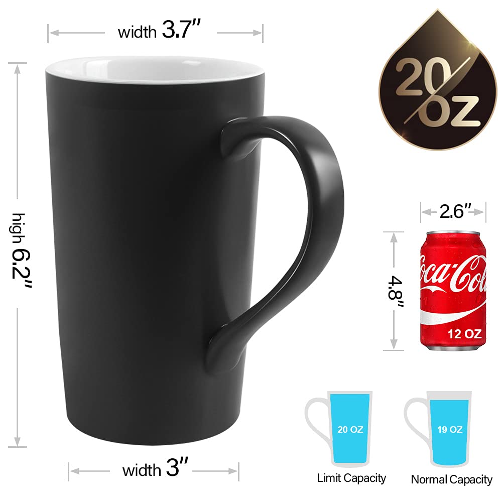 20 OZ Coffee Mug, Simple Large Tall Ceramic Cup, Harebe Smooth Ceramic Tea Cup for Office and Home, The Best Gift for Your Father, Husband And Friends, Big Capacity with Handle, Black