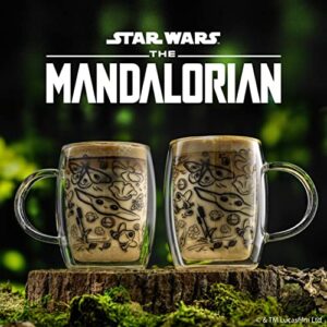 JoyJolt ‘Nature Friends’ Grogu Coffee Mug Set of 2 Double Wall Mug. 13.5oz Large Espresso Cups or Latte Cup. Mandalorian Star Wars Mugs, Insulated Coffee Mug, Clear Glass Cups Coffee Cup Set