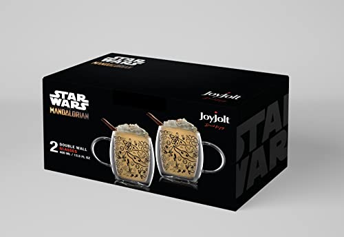 JoyJolt ‘Nature Friends’ Grogu Coffee Mug Set of 2 Double Wall Mug. 13.5oz Large Espresso Cups or Latte Cup. Mandalorian Star Wars Mugs, Insulated Coffee Mug, Clear Glass Cups Coffee Cup Set