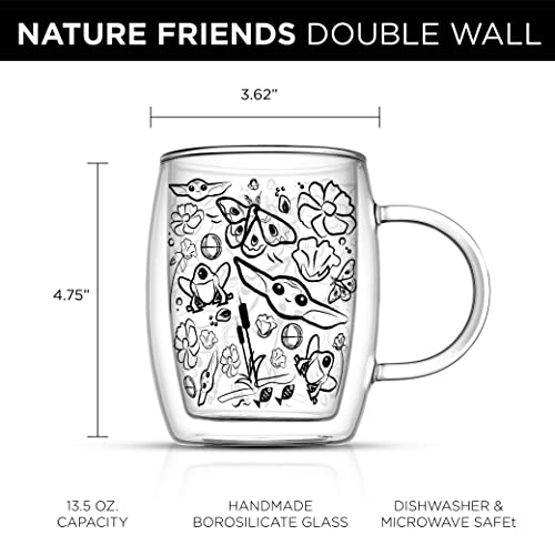 JoyJolt ‘Nature Friends’ Grogu Coffee Mug Set of 2 Double Wall Mug. 13.5oz Large Espresso Cups or Latte Cup. Mandalorian Star Wars Mugs, Insulated Coffee Mug, Clear Glass Cups Coffee Cup Set