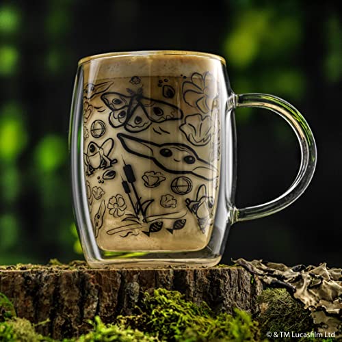 JoyJolt ‘Nature Friends’ Grogu Coffee Mug Set of 2 Double Wall Mug. 13.5oz Large Espresso Cups or Latte Cup. Mandalorian Star Wars Mugs, Insulated Coffee Mug, Clear Glass Cups Coffee Cup Set