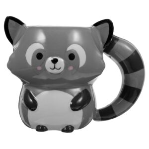 Luxshiny Cute Ceramic Coffee Mug 3D Raccoon Mug Tea Cup Hand Painted Animal Coffee Cappuccino Latte Cup Drinking Cups Milk Cups with Handle for Christmas Birthday Gift Grey