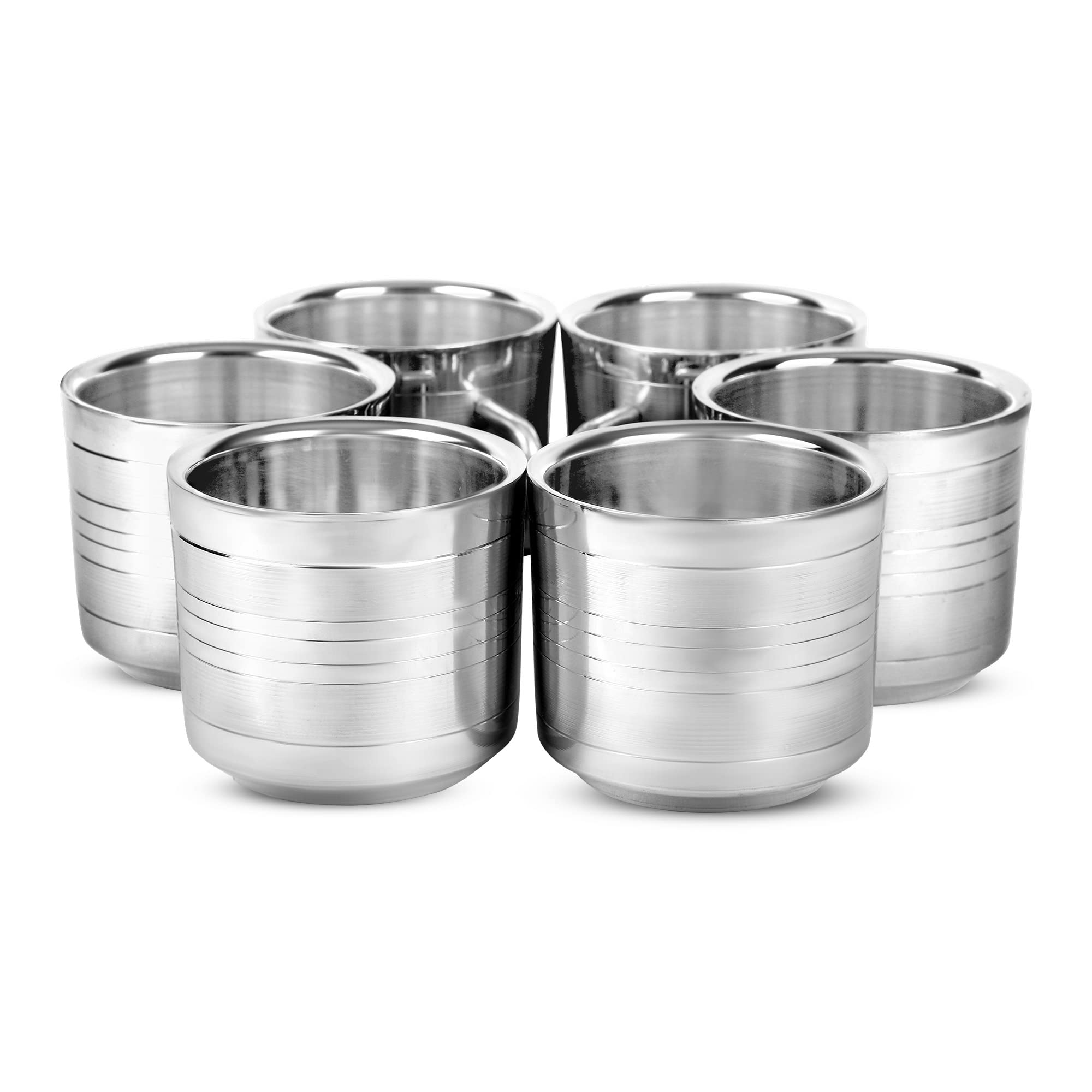 KSJONE Set of 6 Double Wall Stainless Steel Tea Cups, Coffee Cup Espresso Cup Mug, Reusable, Long Lasting & Dishwasher Safe - (5oz, 6 Sets)