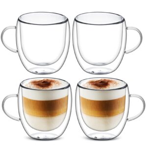 set of 4 cappuccino glass mugs,double wall insulated coffee mugs,clear glass mugs with handle,glass coffee cups,perfect for latte, americano, espresso,cappuccinos,tea, beverage(250ml /8.45oz)