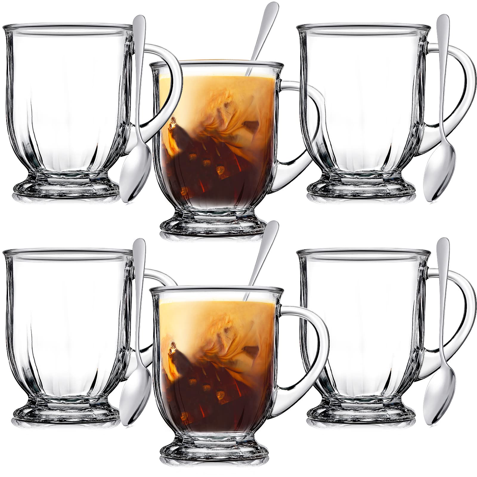 6 Sets 24 oz Large Glass Coffee Mugs with Spoons Clear Coffee Mugs ...