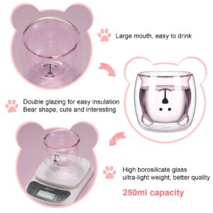 2 Pieces Cute Bear Mugs Insulated Double Wall Glass Bear Cups Animal Tea Milk Juice Chocolate Cappuccino Cups Home Glass Bear Cups Glass Mugs for Valentine's Day to lover (White, Pink)