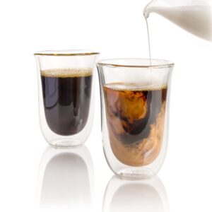 brod & taylor double-wall insulated large espresso (latte) glass cups (set of 2, 7.5oz / 220ml)