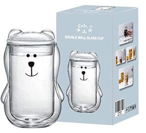 feb.7 bear cup, double wall, 300 ml espresso coffee tea 3d glasses cup with lid heat-resistant double wall milk beer juice drinkware christmas cup (transparent)