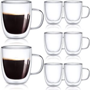 gerrii 8 pack 13.5 oz double walled glass coffee mugs with handle, clear glass coffee mugs insulated layer coffee cups espresso mug cups for cafe latte cappuccino tea
