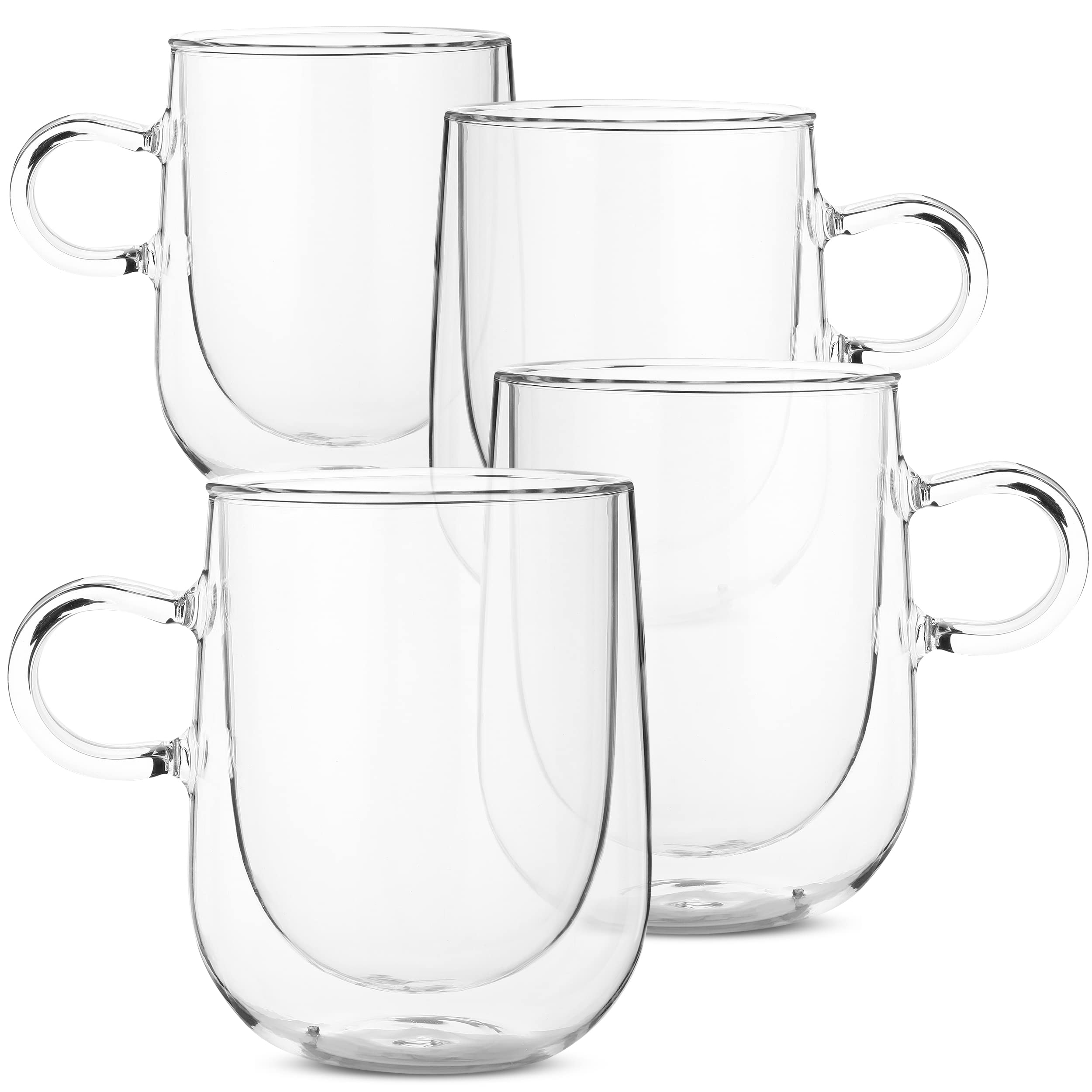 BTaT- Double Wall Glass Coffee Mugs, 16 oz (500ml), Set of 4, Double Glass Coffee Cups, Double Wall Coffee Mugs, Double Insulated Coffee Mugs, Clear Latte Mugs, Glass Coffee Mug, Clear Mugs