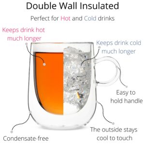 BTaT- Double Wall Glass Coffee Mugs, 16 oz (500ml), Set of 4, Double Glass Coffee Cups, Double Wall Coffee Mugs, Double Insulated Coffee Mugs, Clear Latte Mugs, Glass Coffee Mug, Clear Mugs