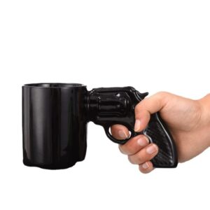 Littlefall Revolver Ceramic Cup Pistol Mug Personality Revolver Bone China Cup Large Capacity Pistol Cup (black)