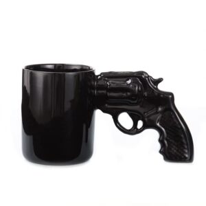 littlefall revolver ceramic cup pistol mug personality revolver bone china cup large capacity pistol cup (black)