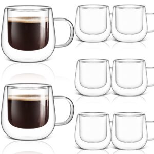 sunnyray 8 pack double walled glass coffee mugs 10oz insulated cappuccino glasses mugs with handle clear glass coffee cups bistro travel camping for tea latte beverage shots glasses heat resistant