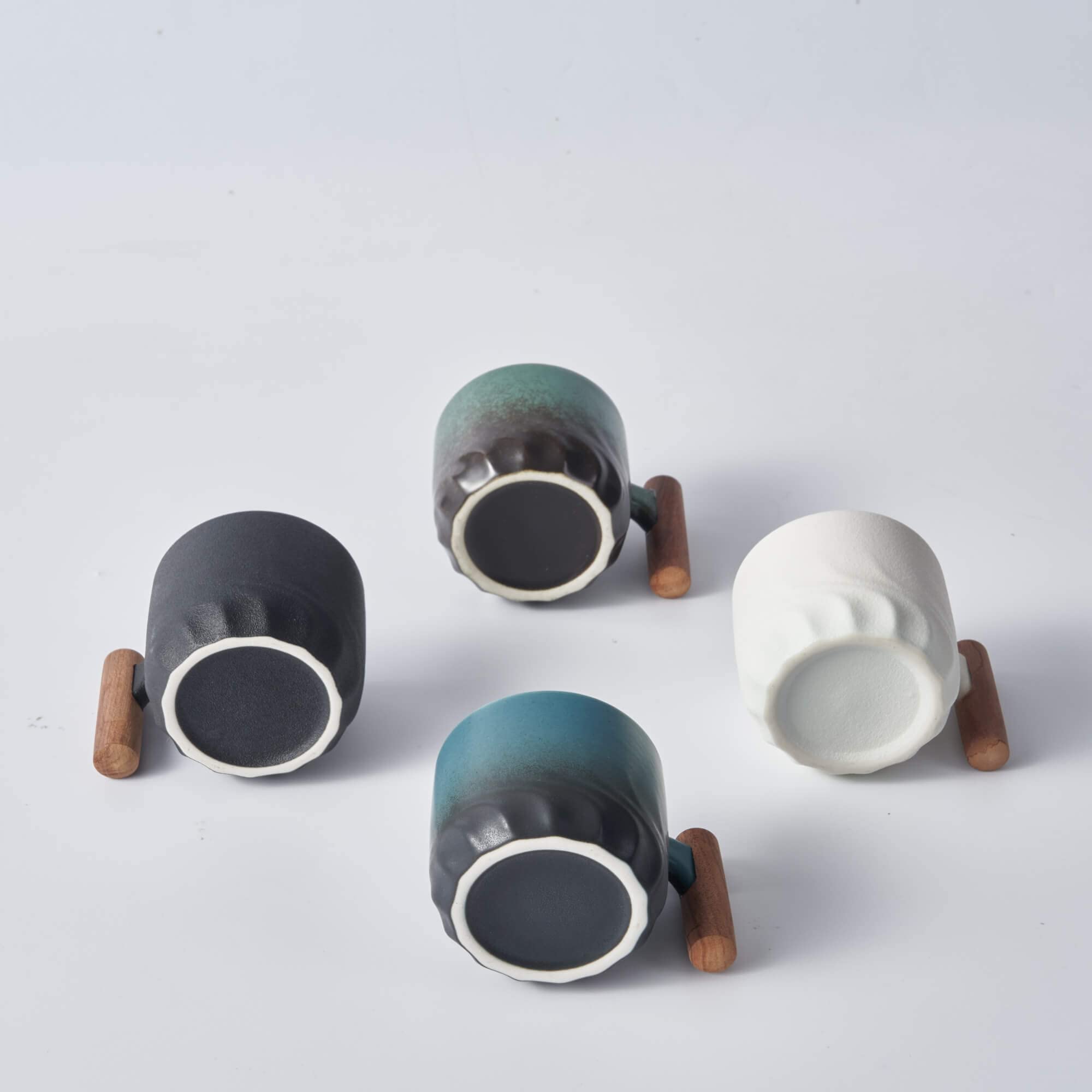 BlogBlog Ceramic Espresso Cups with Wooden Handle Espresso Shot Cups Ceramic Tea Cups Porcelain Demitasse Cups for Coffee or Tea, 3oz (Black&Blue&White, 6)