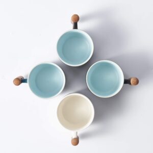 BlogBlog Ceramic Espresso Cups with Wooden Handle Espresso Shot Cups Ceramic Tea Cups Porcelain Demitasse Cups for Coffee or Tea, 3oz (Black&Blue&White, 6)